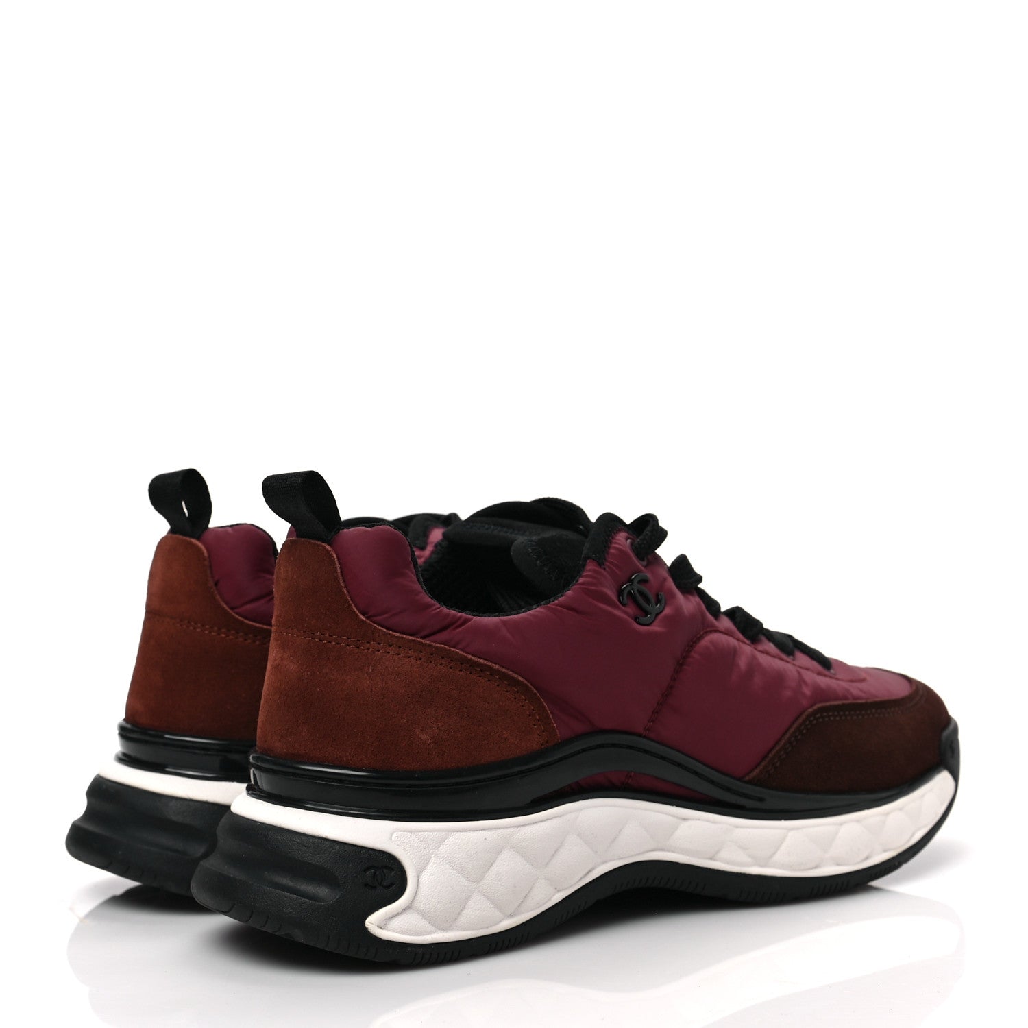 Chanel Nylon Suede Calfskin CC Sneakers 38.5 Burgundy 4 of 7