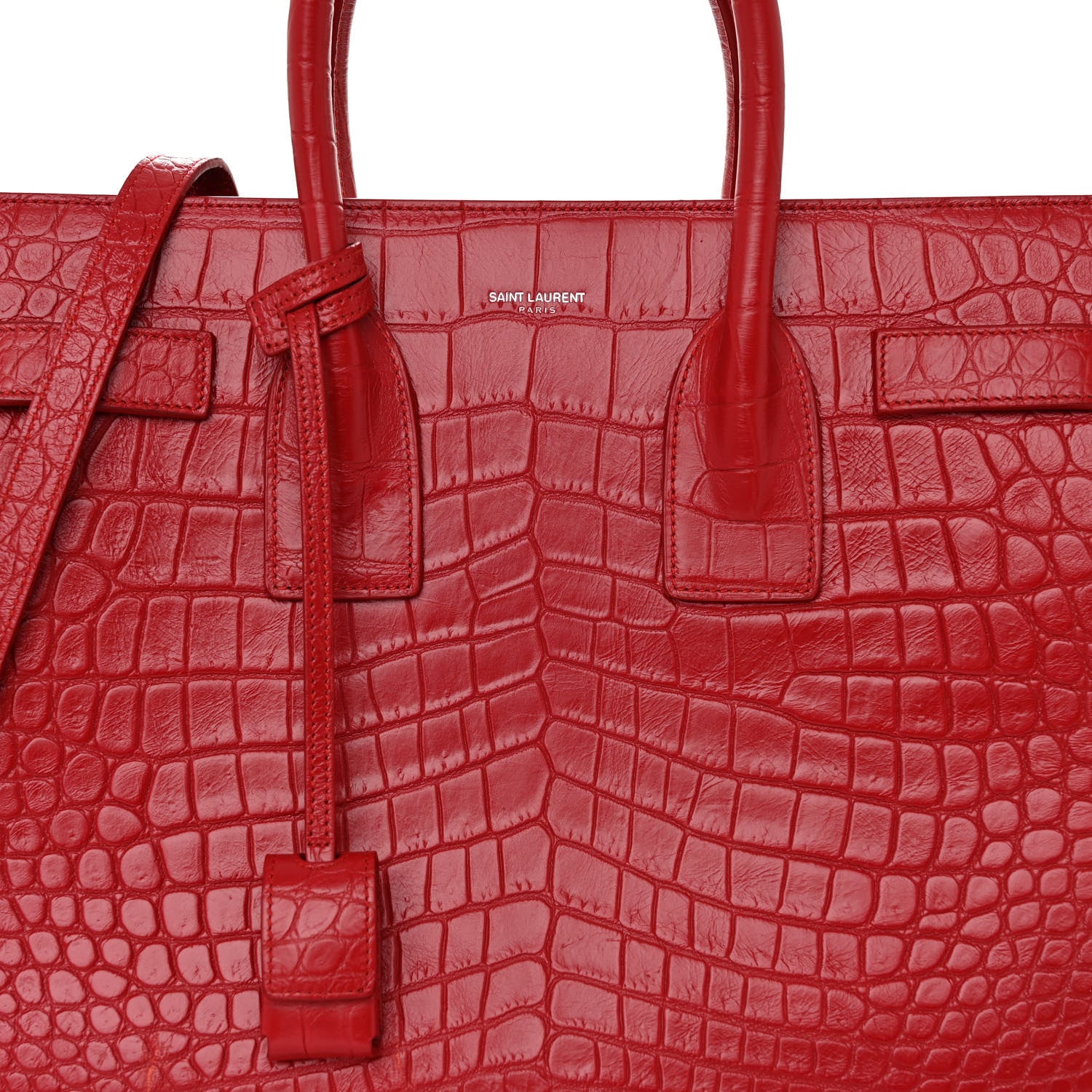 Saint Laurent Calfskin Crocodile Embossed Small Sac De Jour Red 7 of 10