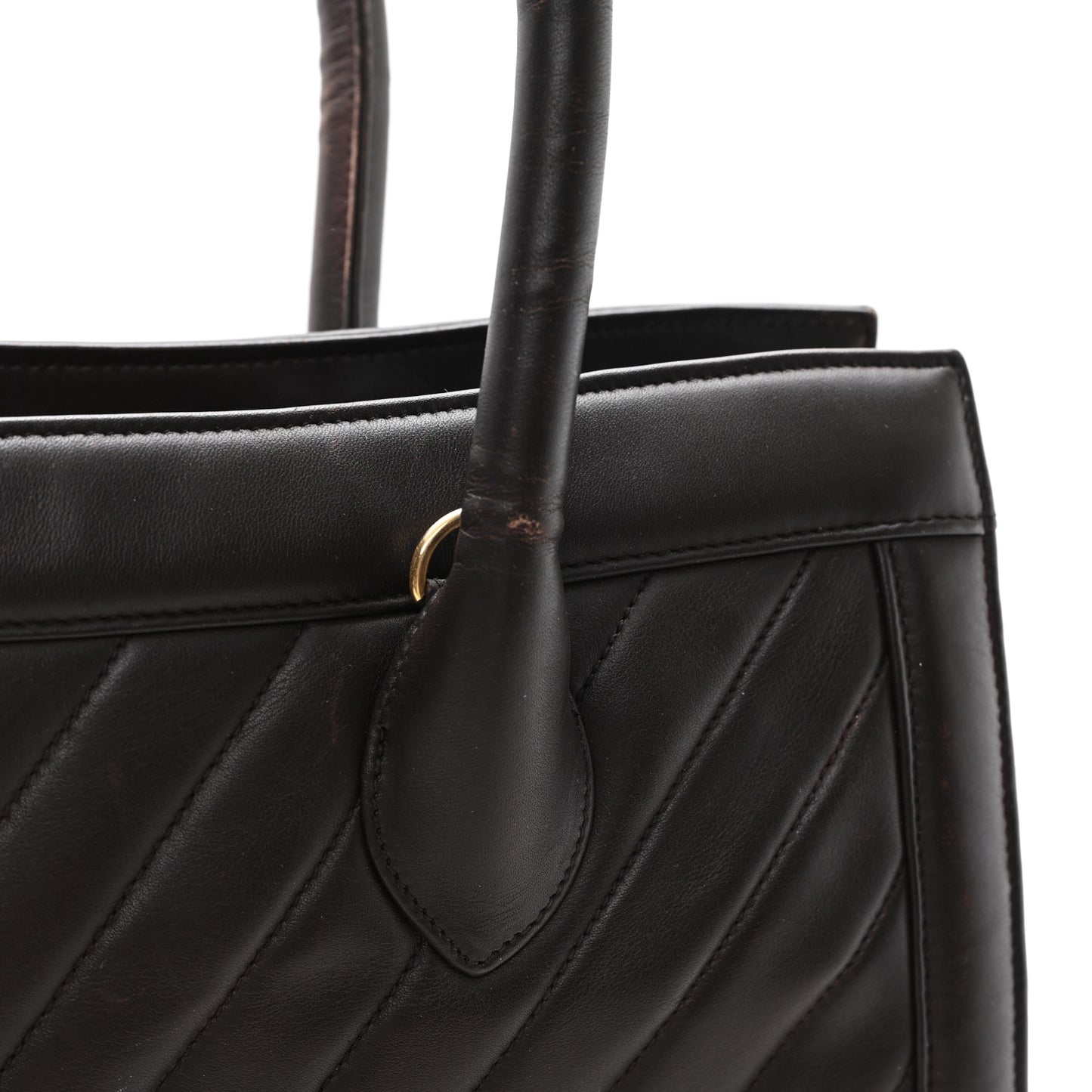 Lambskin Chevron Quilted Top Handle Tote Bag Brown