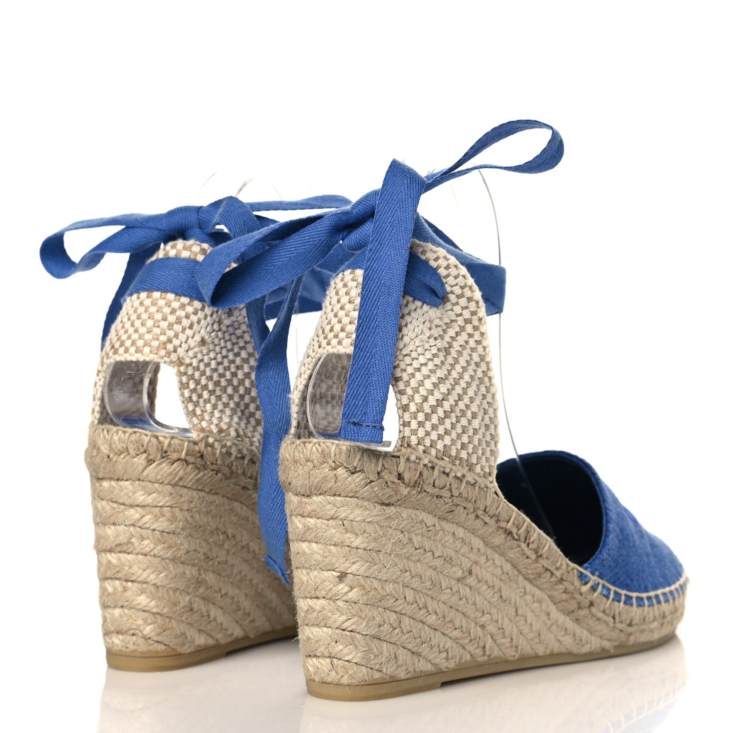 Prada Linen Ankle Wrap Wedge Espadrilles 41 Light Blue 4 of 10