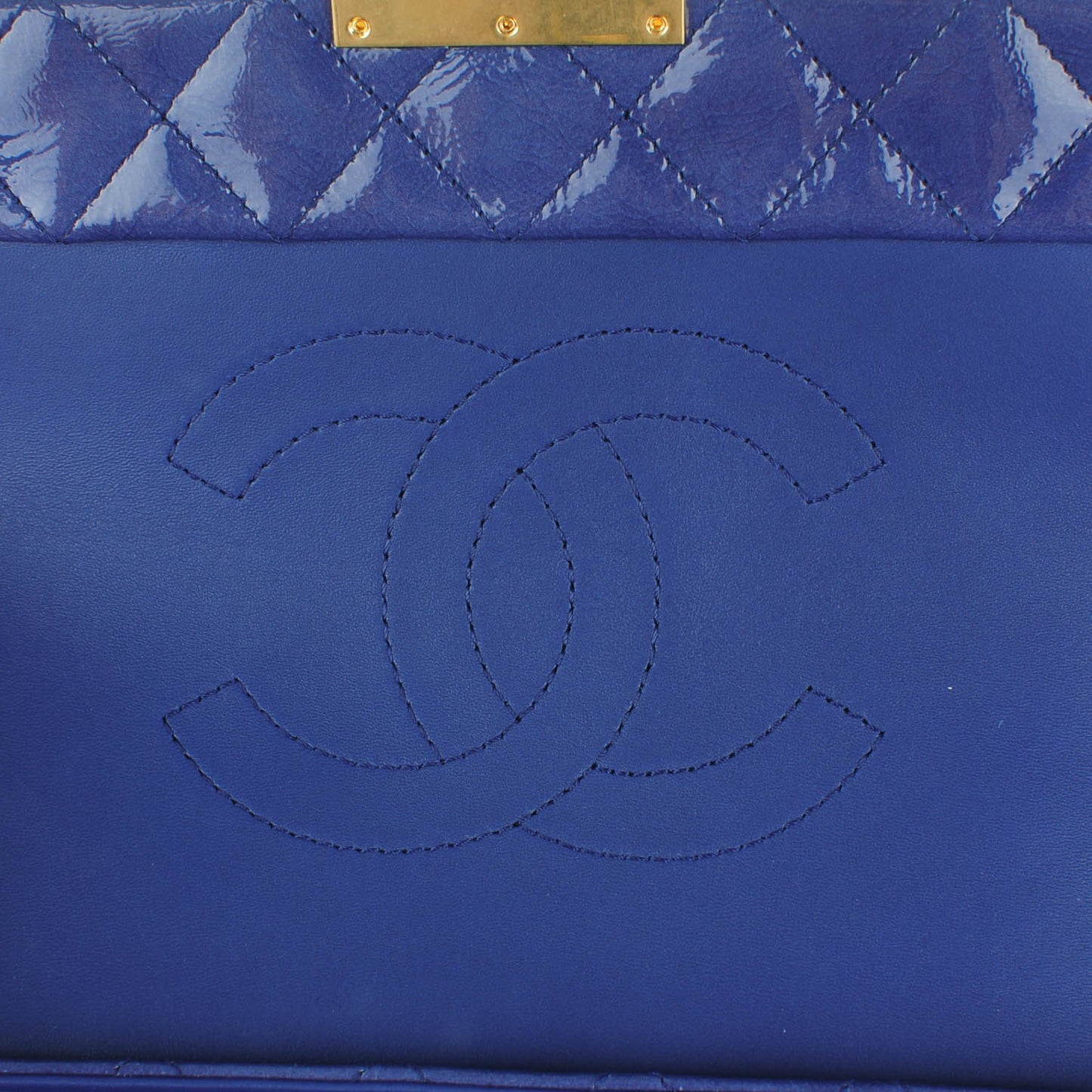 Patent Quilted 3 Pocket Accordion Flap Navy