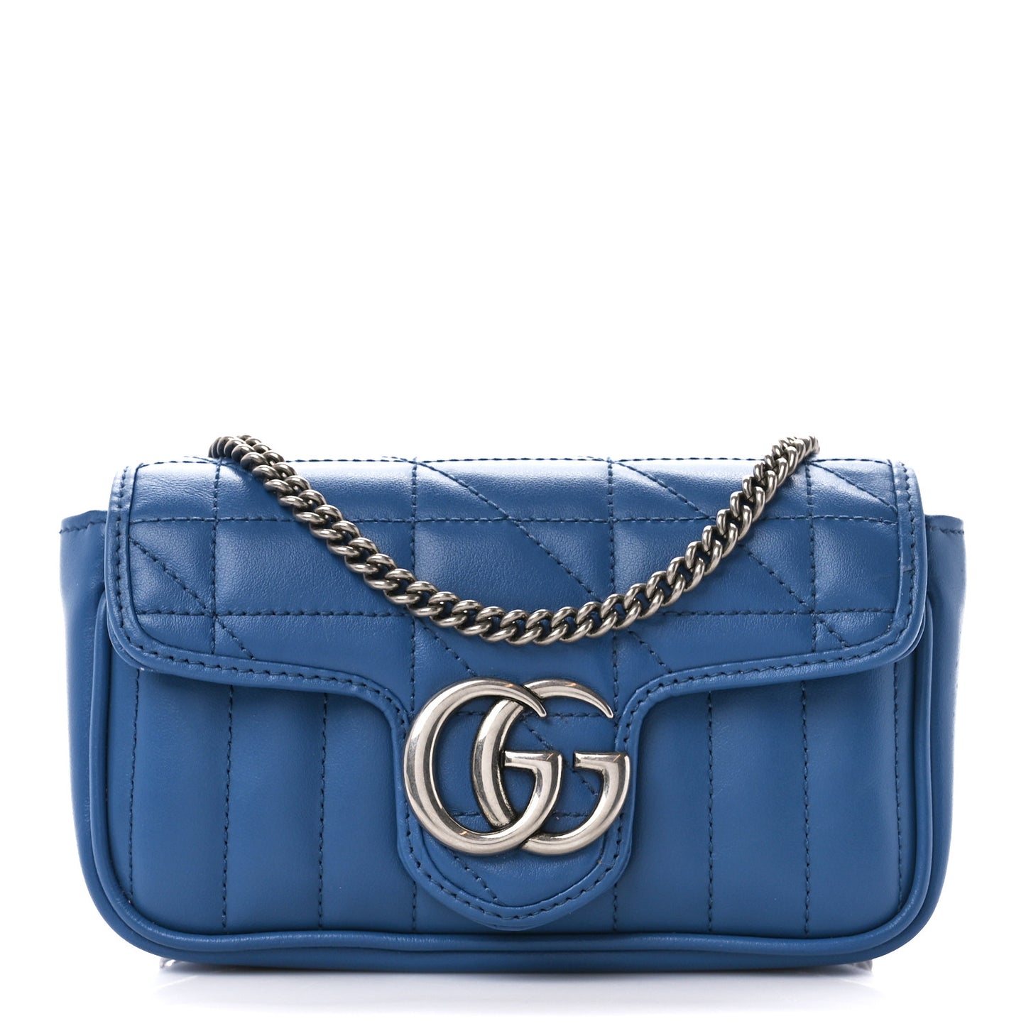 Calfskin Matelasse Aria Super Mini GG Marmont Shoulder Bag Clear Blue