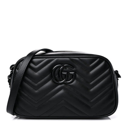 Gucci Calfskin Matelasse Monochrome Small GG Marmont Chain Shoulder Bag Black 1 of 9