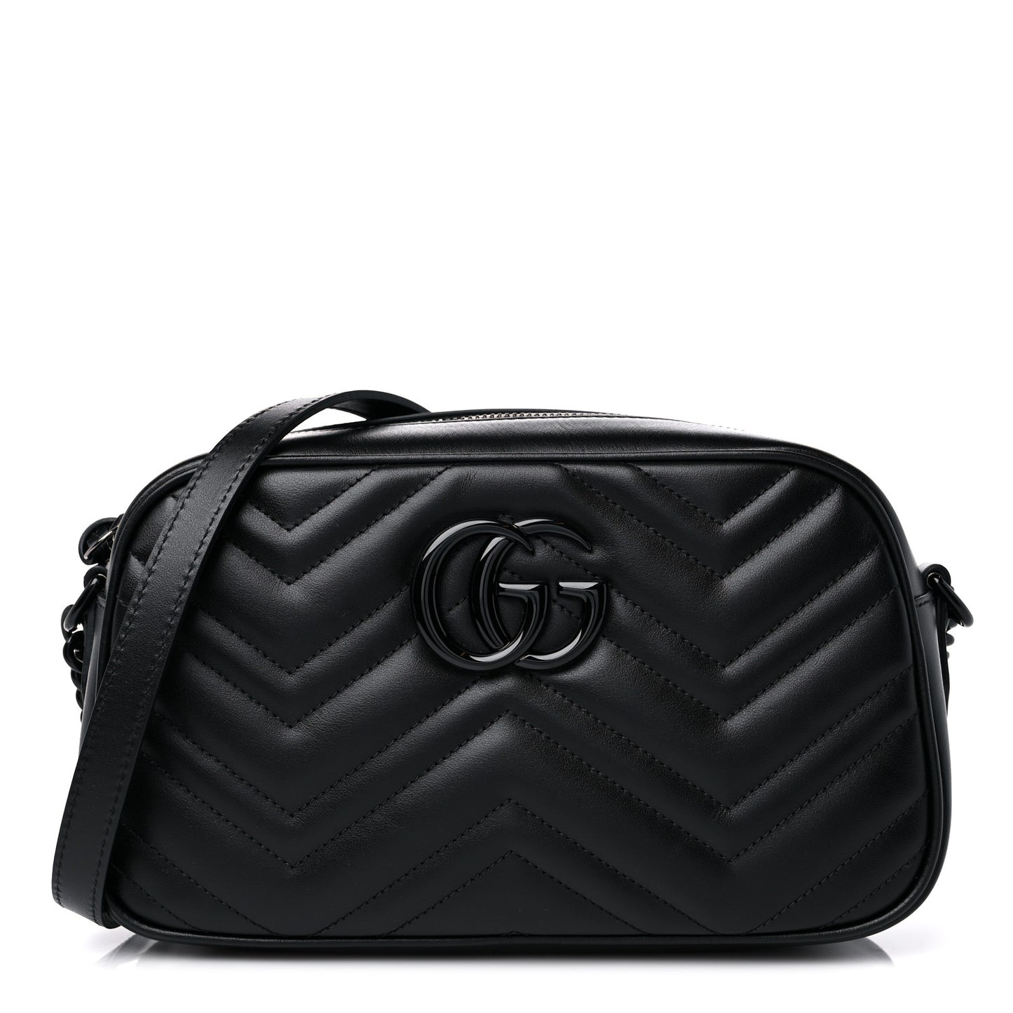 Calfskin Matelasse Monochrome Small GG Marmont Chain Shoulder Bag Black