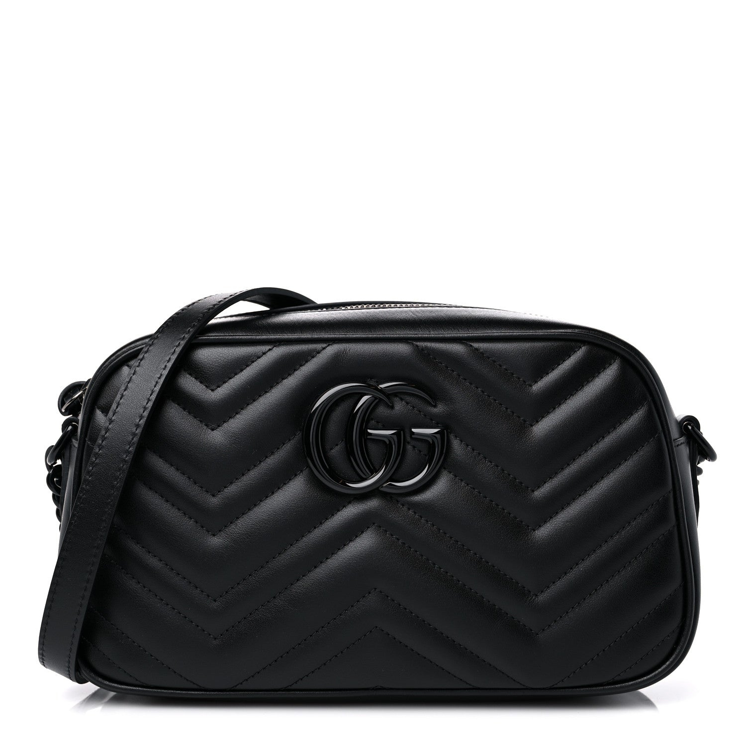 Gucci Calfskin Matelasse Monochrome Small GG Marmont Chain Shoulder Bag Black 1 of 8