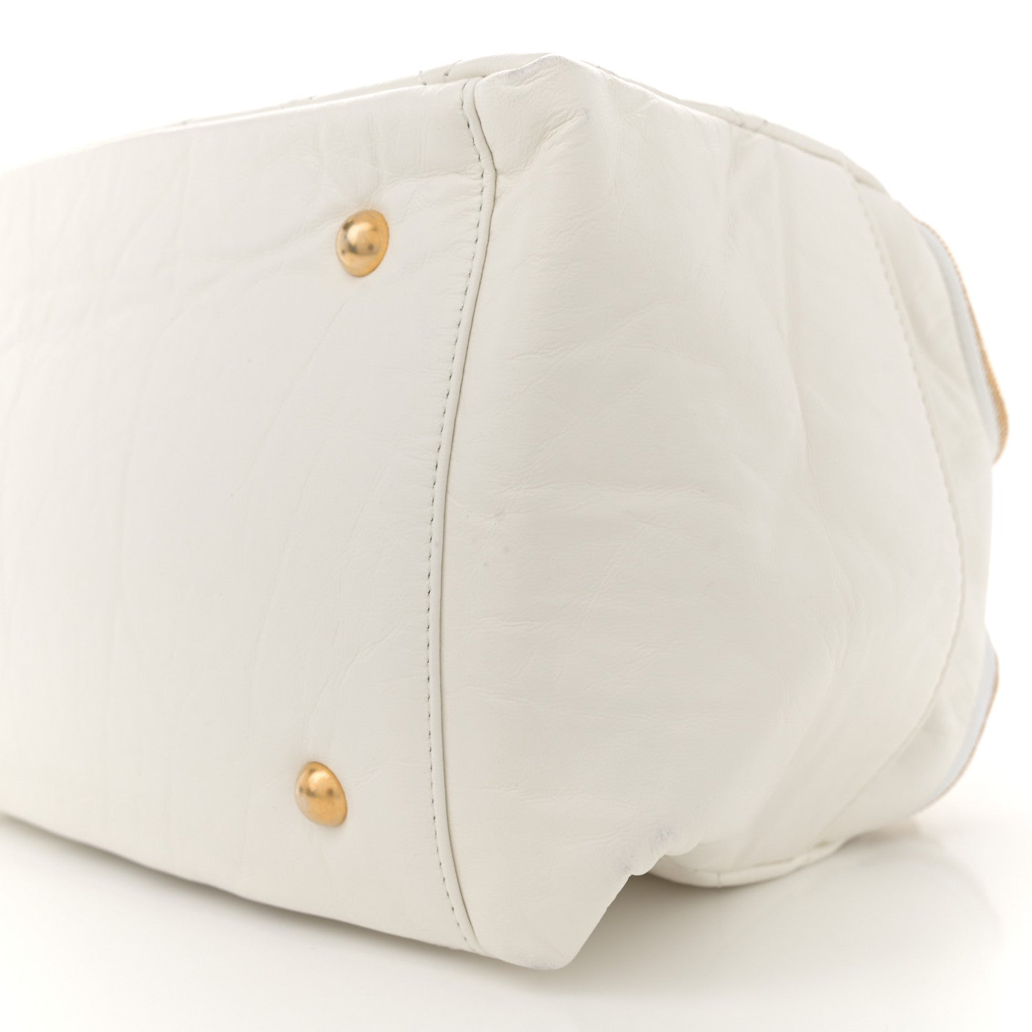 Chanel Aged Calfskin Quilted Double Sided Bowling Bag White 10 of 13