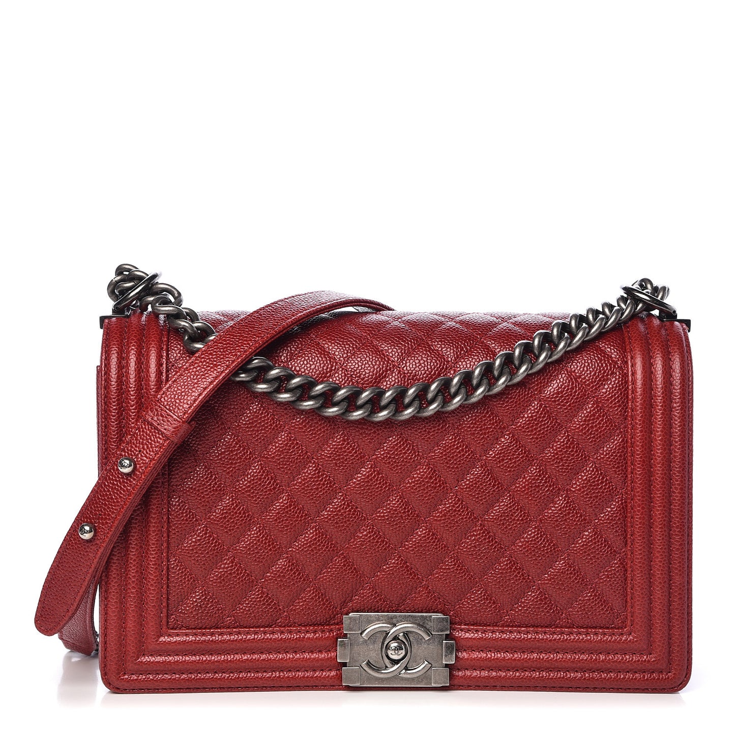 Caviar Quilted New Medium Boy Flap Dark Red