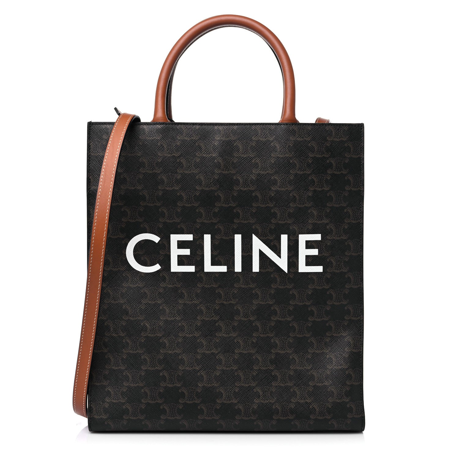 Celine Triomphe Canvas Calfskin Small Vertical Cabas Tan 1 of 9