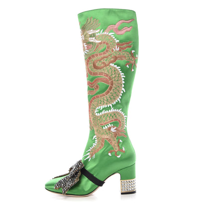 Gucci Silk Satin Malaga Kid Embroidered Candy Dragon Block-Heel Knee Boot 37 Palm 1 of 9