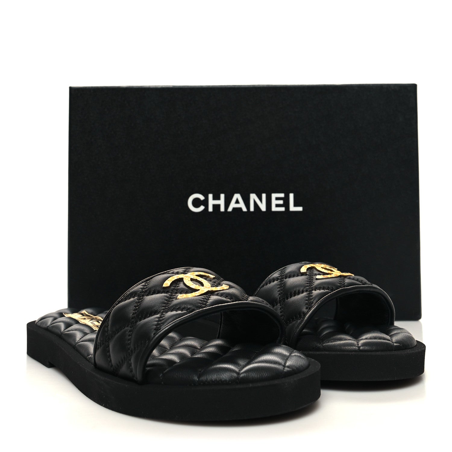 Chanel Lambskin Quilted Textured CC Mules Sandals 39 Black 9 of 9