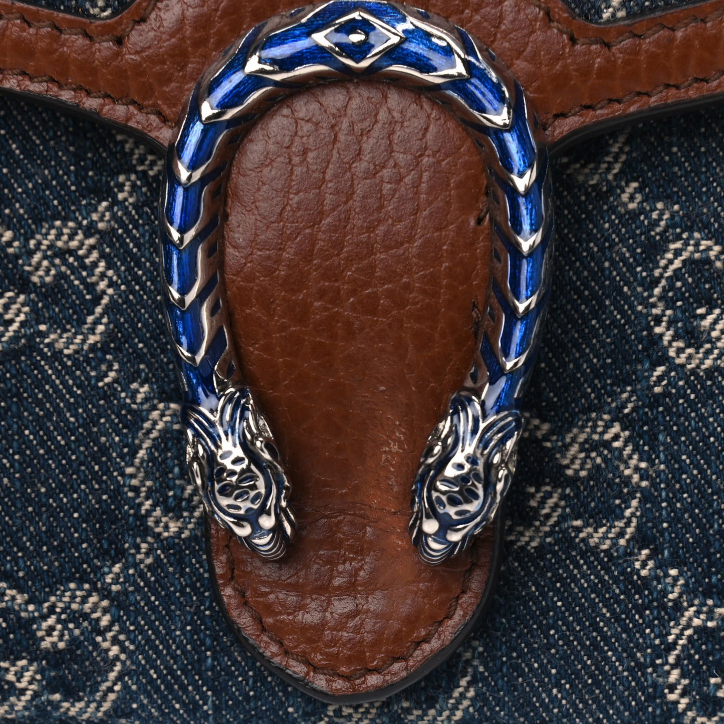 New Denim GG Monogram Dollar Calfskin Enamel Mini Dionysus Chain Wallet Blue Tea Cuir Epilog Electric Blue