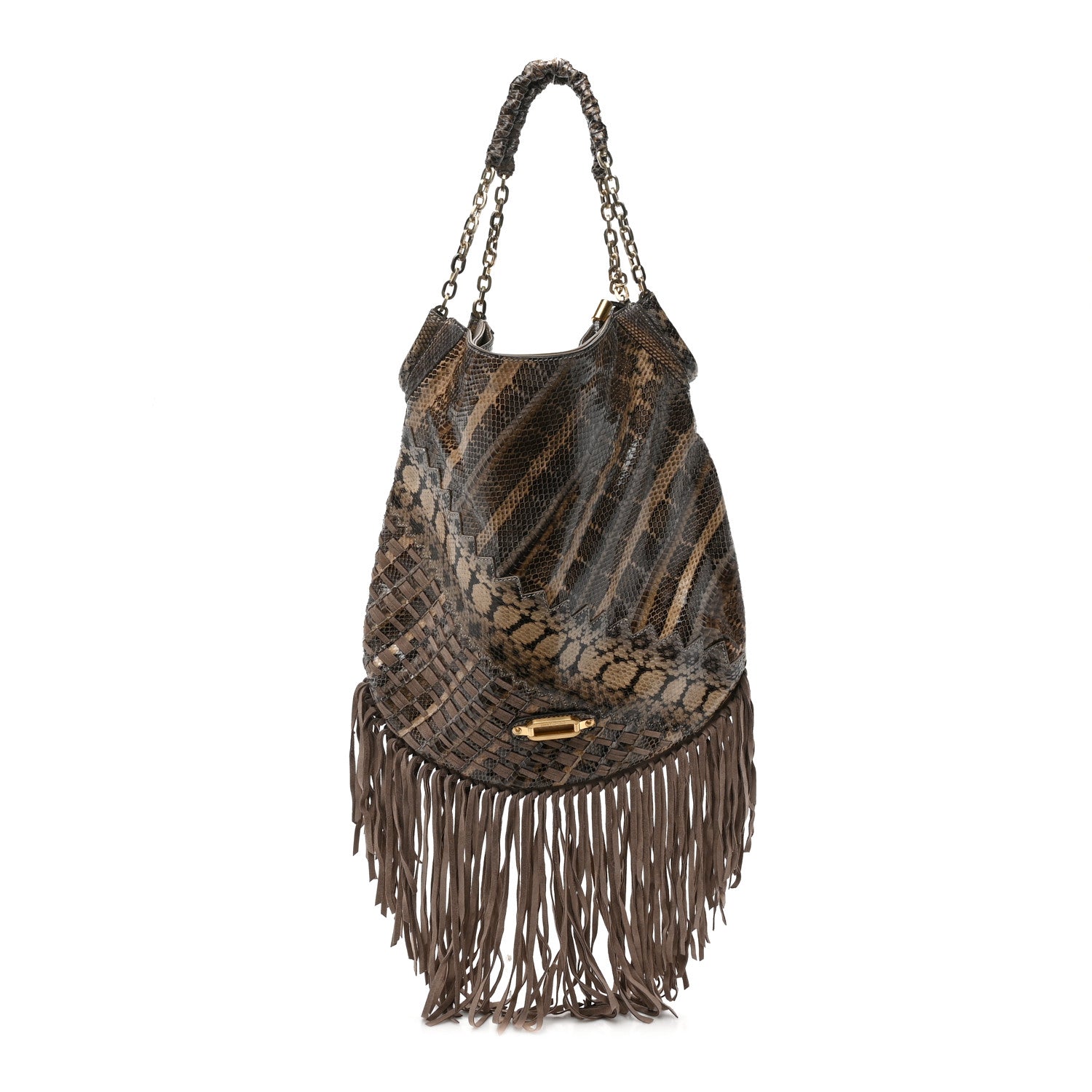Jimmy Choo Snakeskin Suede Fringe Tatum Shoulder Bag 1 of 9