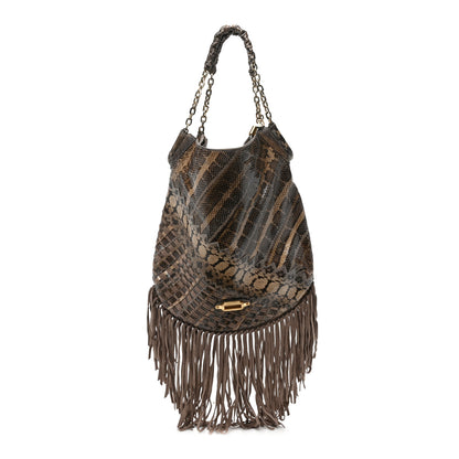 Jimmy Choo Snakeskin Suede Fringe Tatum Shoulder Bag 1 of 9