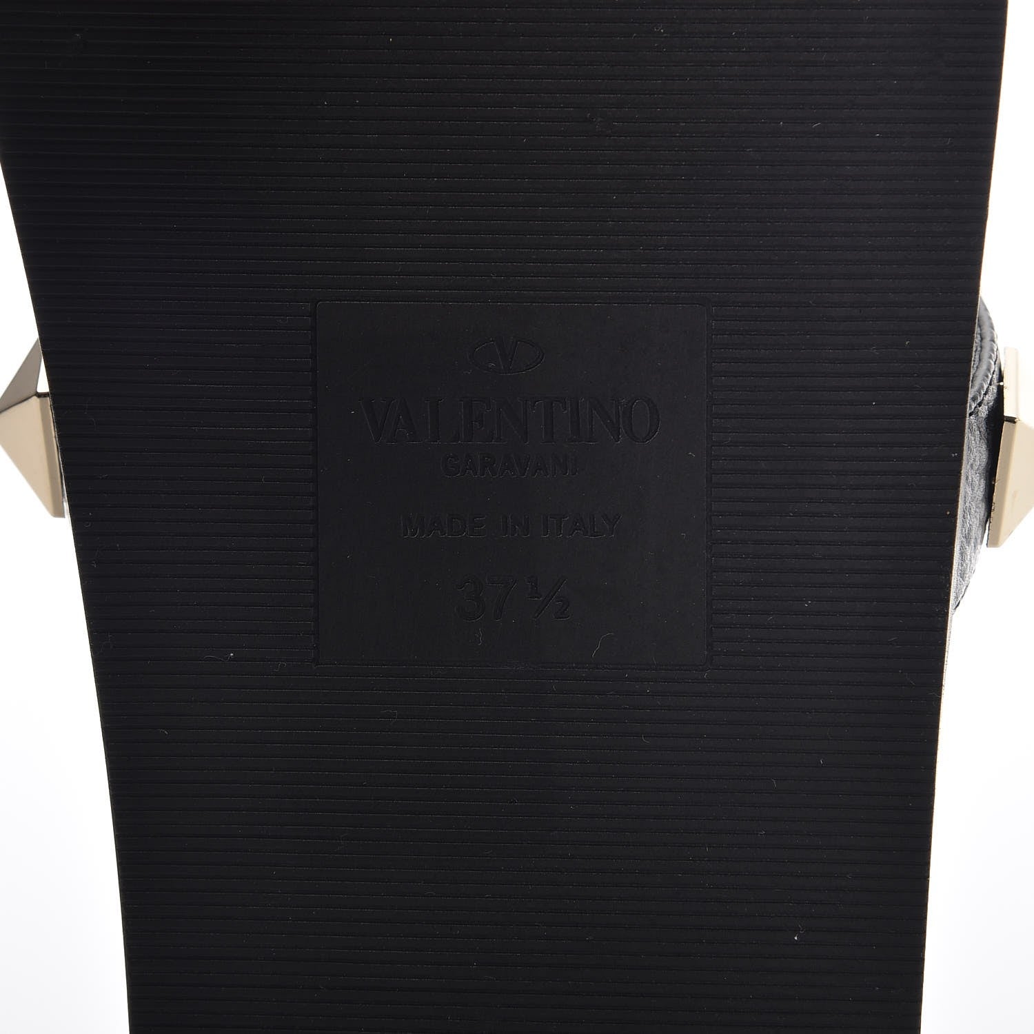 Valentino Garavani Pebbled Calfskin Macro Rockstud Lock Slide Sandals 37.5 Black 6 of 9