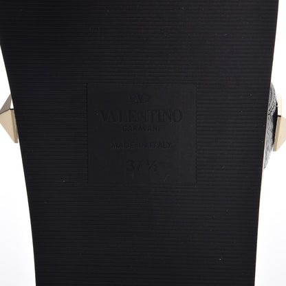 Valentino Garavani Pebbled Calfskin Macro Rockstud Lock Slide Sandals 37.5 Black 6 of 9