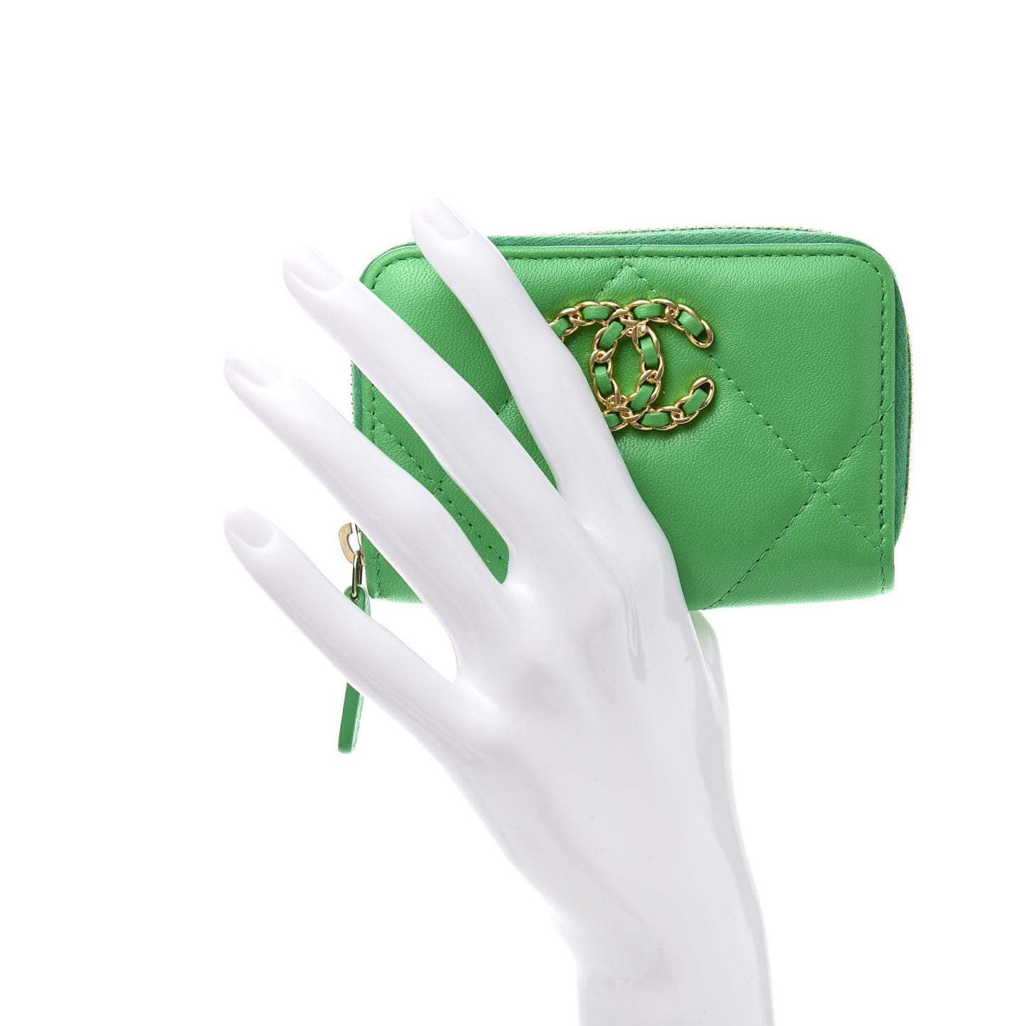 Goatskin Quilted 19 Zip Around Coin Purse Wallet Green