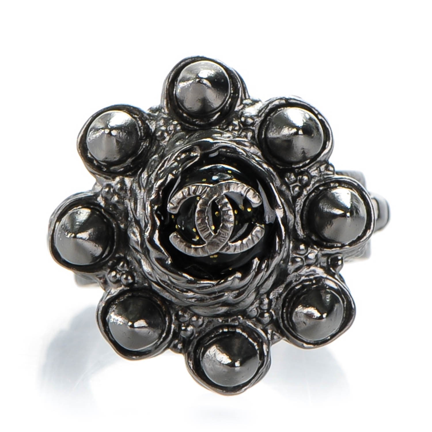 Chanel Studded CC Ring 7 Ruthenium 1 of 5
