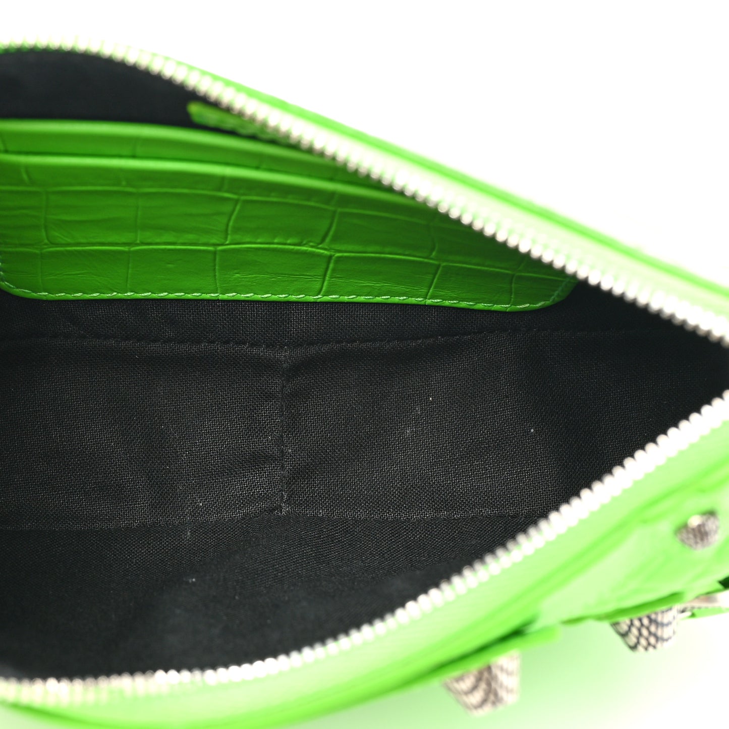 Extra Supple Calfskin Crocodile Embossed Le Cagole Mini Purse With Chain Acid Green