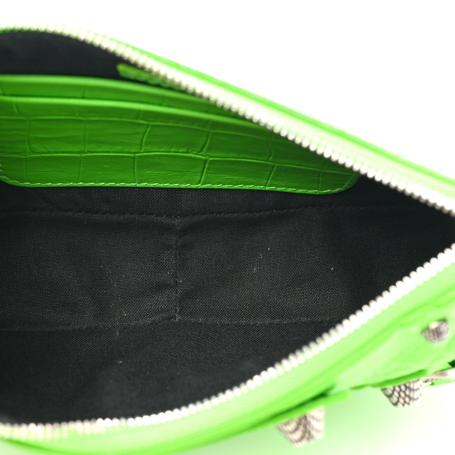 Balenciaga Extra Supple Calfskin Crocodile Embossed Le Cagole Mini Purse With Chain Acid Green 5 of 12
