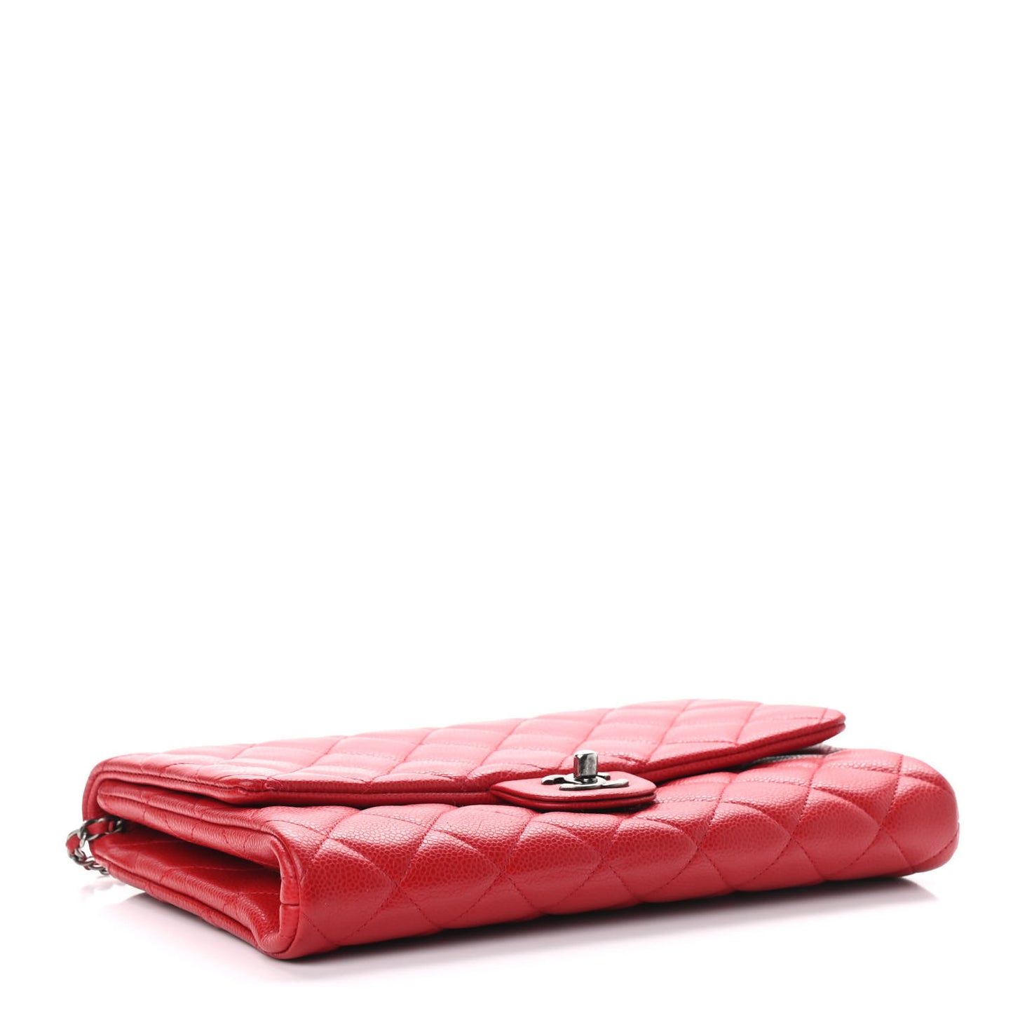 Caviar Quilted Clutch With Chain Flap Red