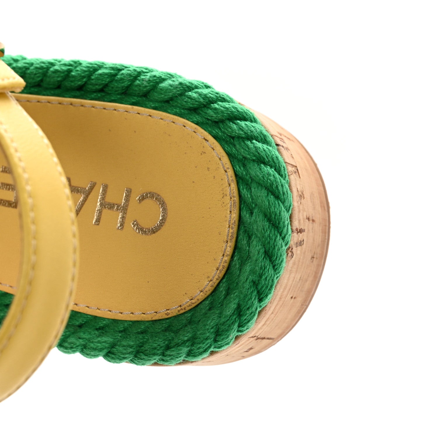 Chanel Lambskin Cotton Cork Printed Cap Toe Chain Mules Sandals 36 Multicolor Green 9 of 13