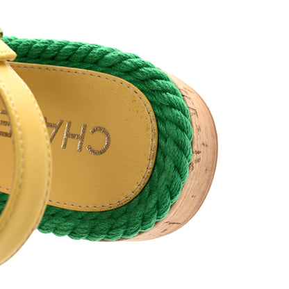 Chanel Lambskin Cotton Cork Printed Cap Toe Chain Mules Sandals 36 Multicolor Green 9 of 13