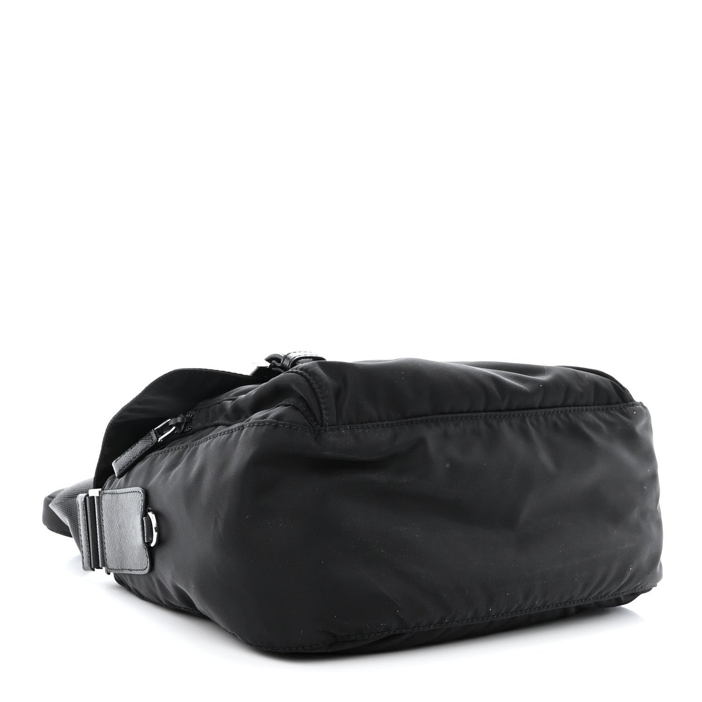 Re-Nylon Vela Saffiano Pocket Double Buckle Messenger Shoulder Bag Black