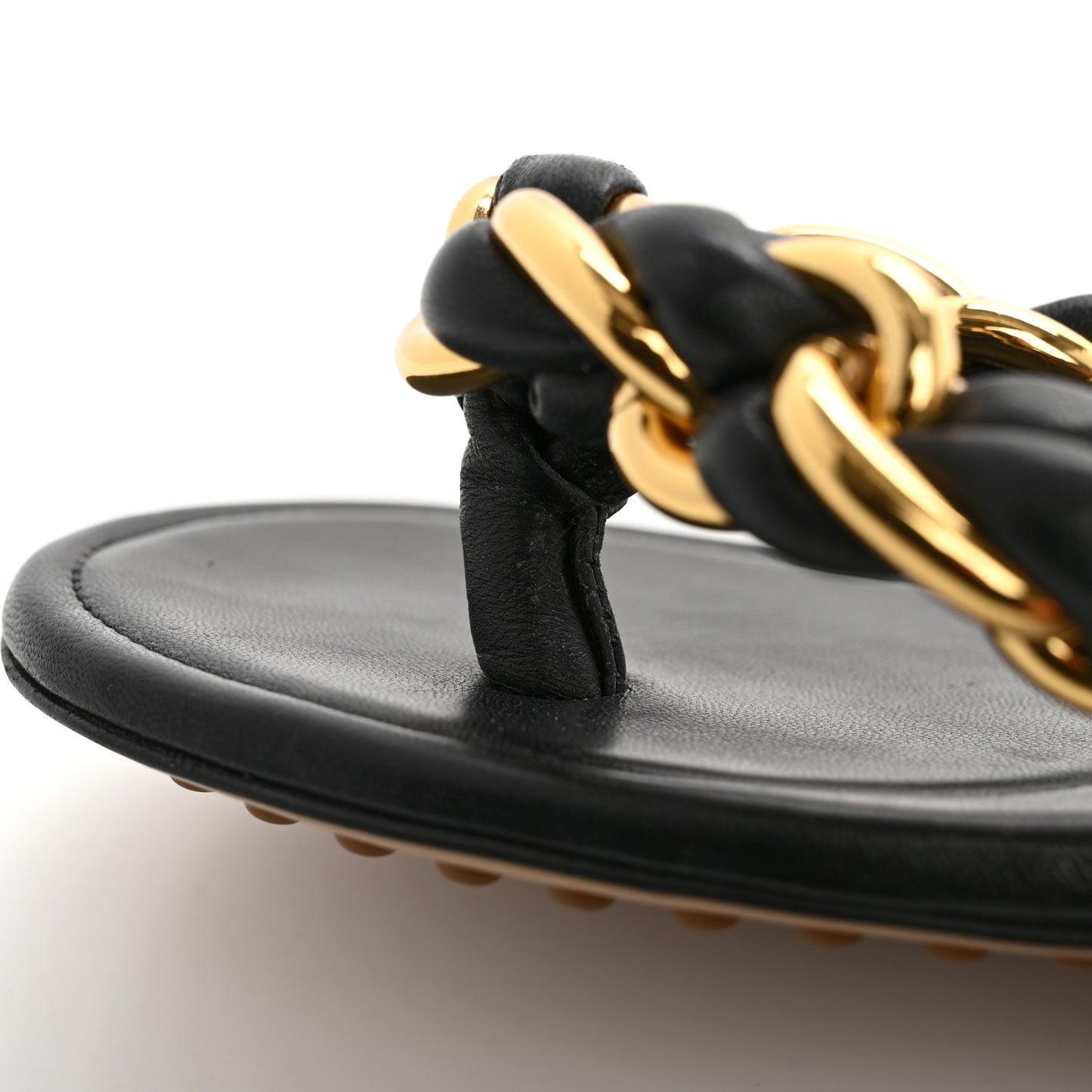 Nappa Chain Dot Flat Sandals 37 Black