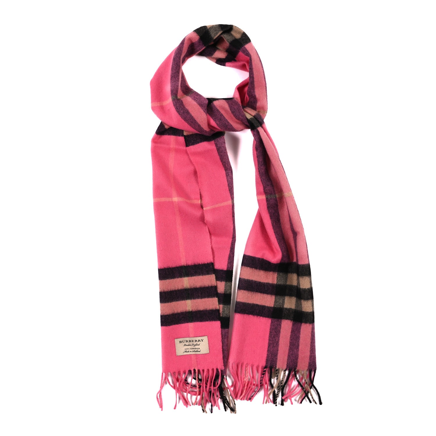 Burberry Cashmere Giant Check Fringe Scarf Rose Pink 1 of 3