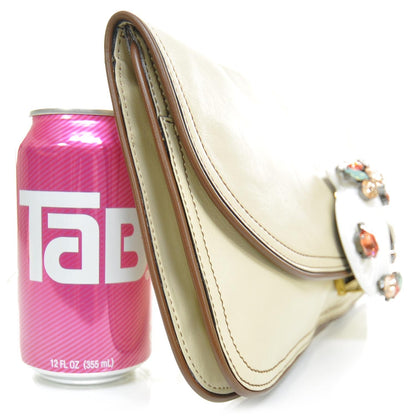 Marc Jacobs Leather Jeweled Shell Palm Beach Bonita Clutch Ivory 3 of 7