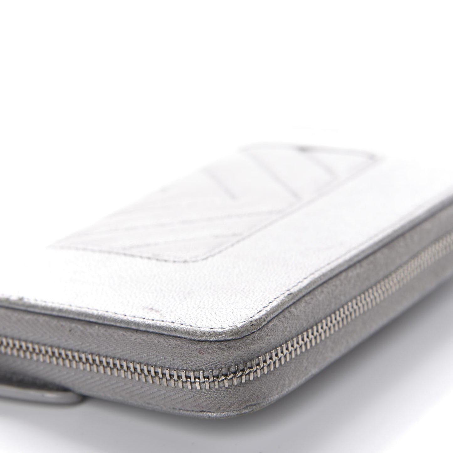 Metallic Sheepskin Chevron Quilted Medium Mademoiselle Vintage Zip Around Wallet Silver