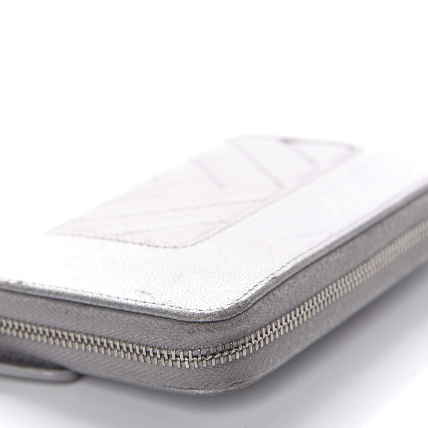 Chanel Metallic Sheepskin Chevron Quilted Medium Mademoiselle Vintage Zip Around Wallet Silver 12 of 14
