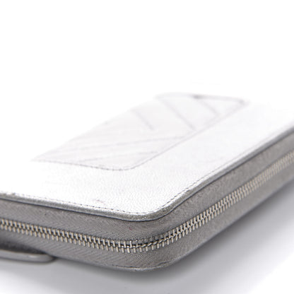 Chanel Metallic Sheepskin Chevron Quilted Medium Mademoiselle Vintage Zip Around Wallet Silver 12 of 14