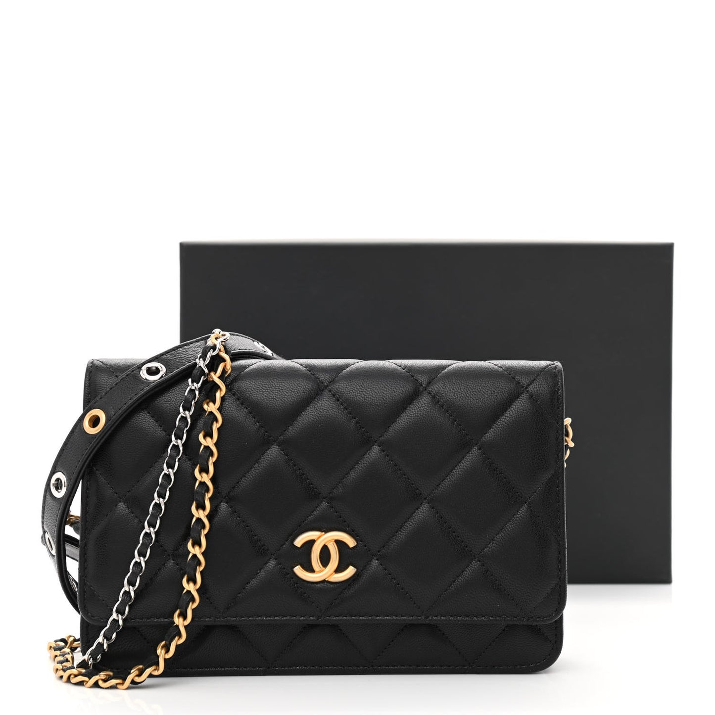 Goatskin Quilted Quilted Like A Wallet Wallet On Chain WOC Black