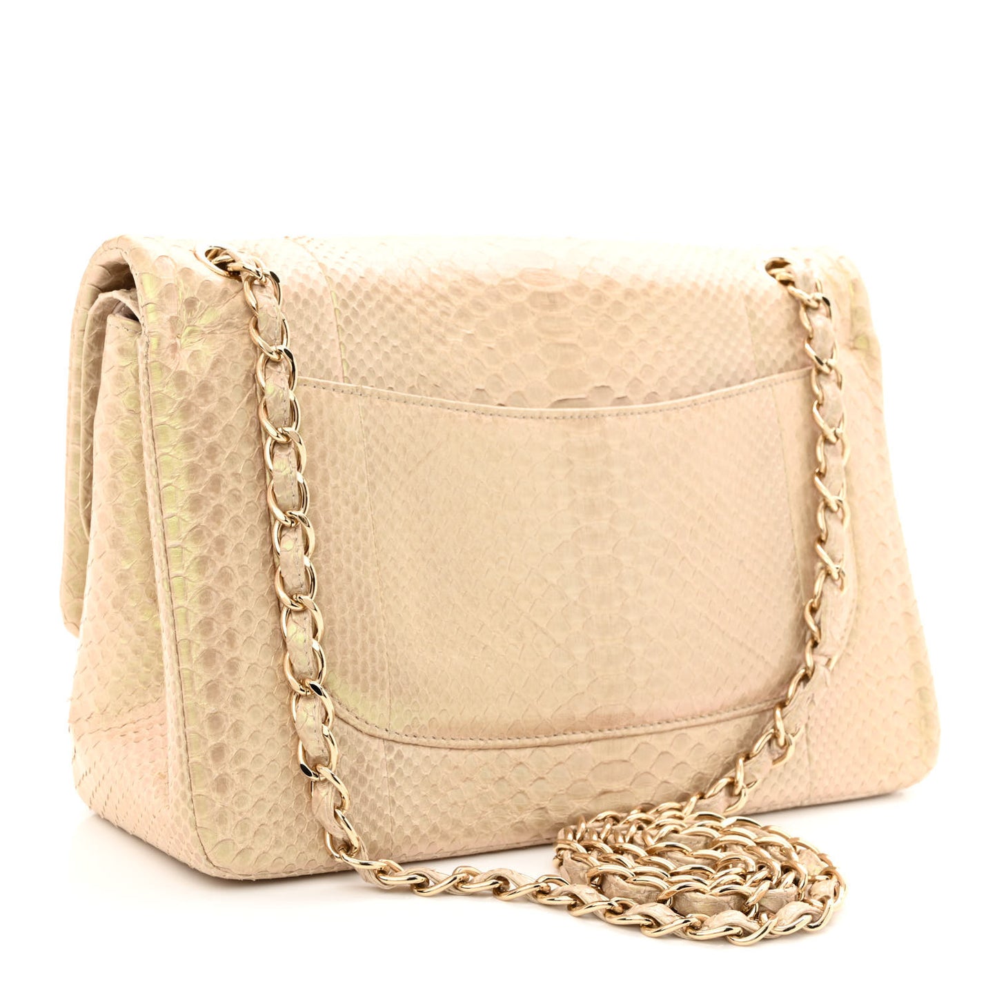 Metallic Snakeskin Jumbo Double Flap Gold