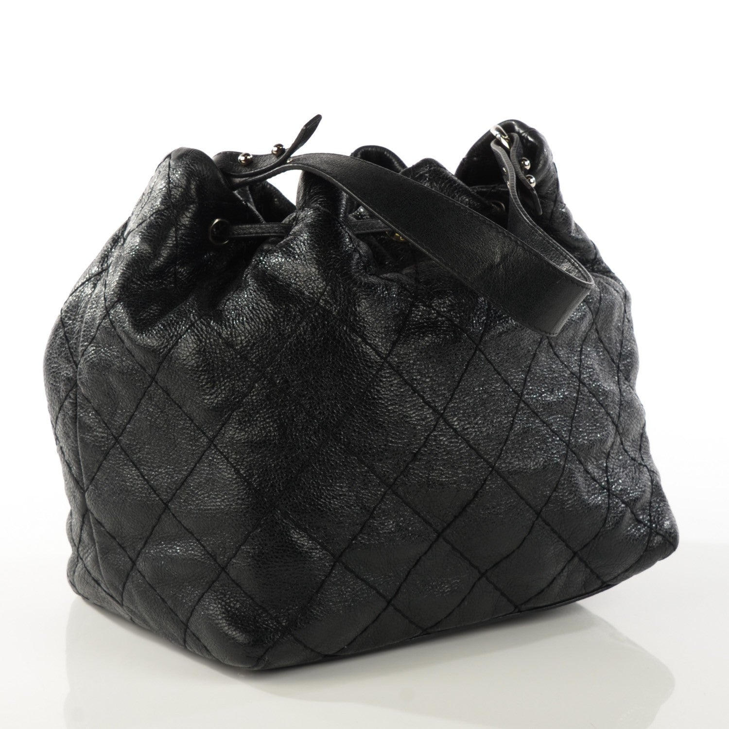 Chanel Glazed Calfskin On The Road Drawstring Tote Black 3 of 12