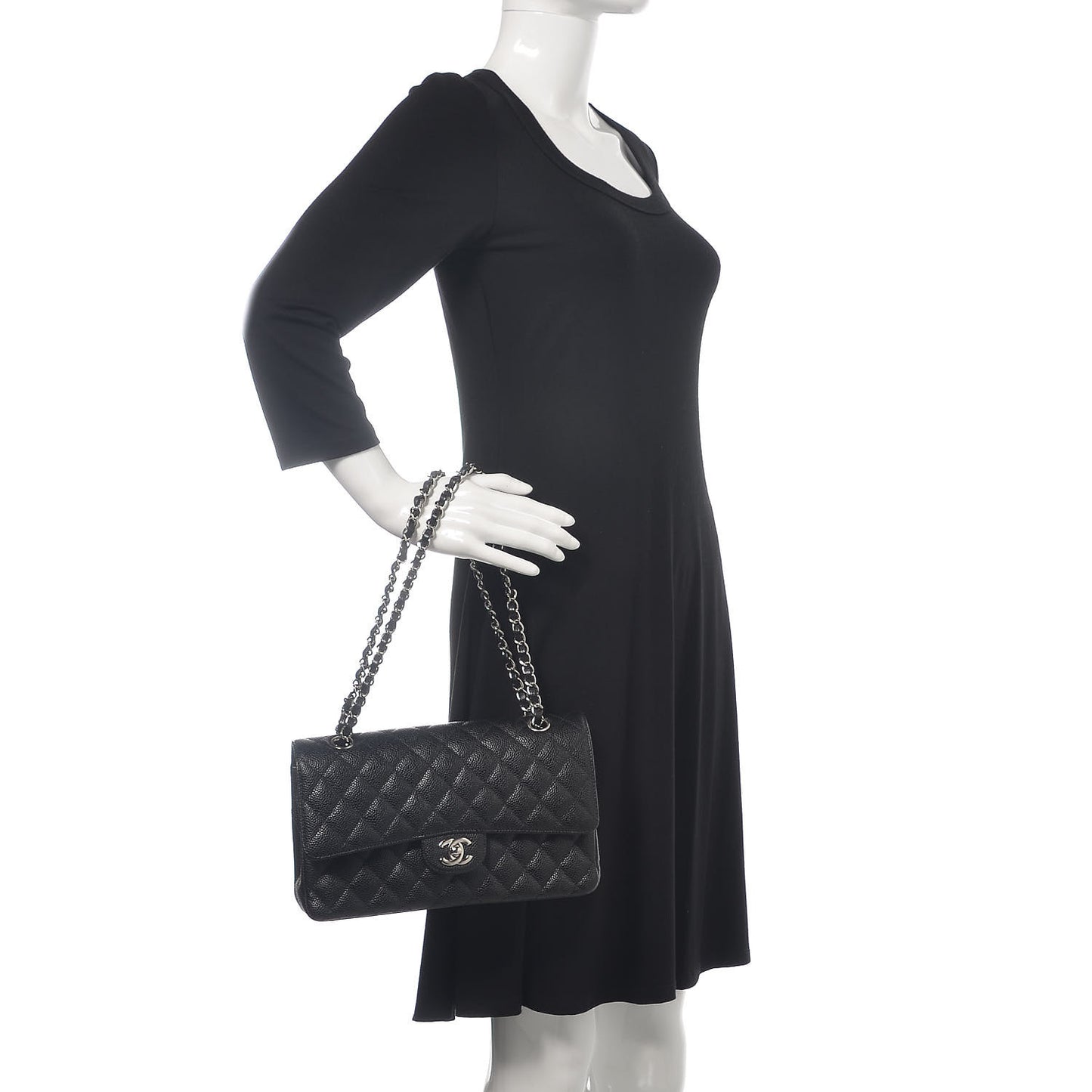 Caviar Quilted Medium Double Flap Black