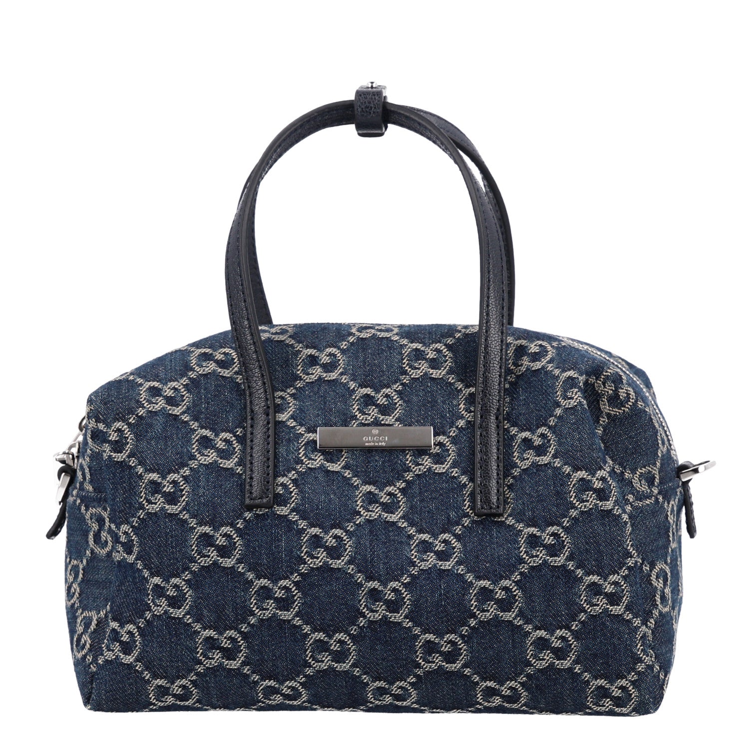 Gucci Washed Denim GG Monogram Mini Boston Bag Dark Blue 1 of 10