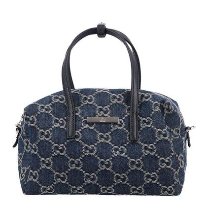 Gucci Washed Denim GG Monogram Mini Boston Bag Dark Blue 1 of 10