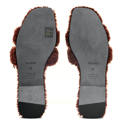 Hermes Woolskin Oran Sandals 40 Cognac 5 of 7