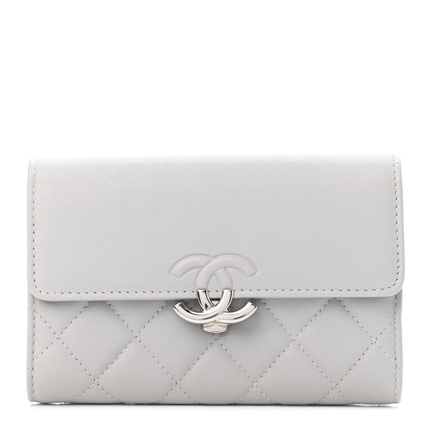 Lambskin Quilted CC Box Flap Wallet Grey