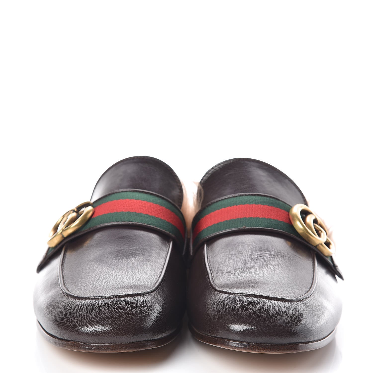 Gucci Goatskin Fur Web GG Mens Princetown Slippers 5 Cocoa 2 of 8