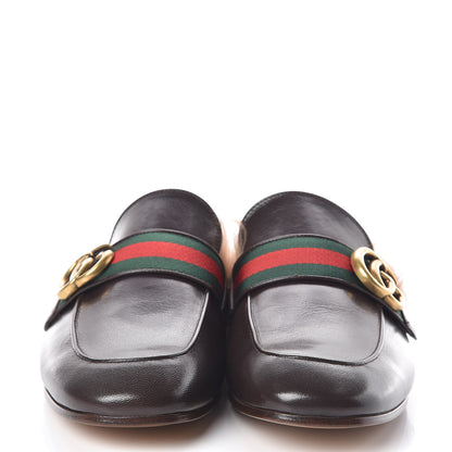 Gucci Goatskin Fur Web GG Mens Princetown Slippers 5 Cocoa 2 of 8