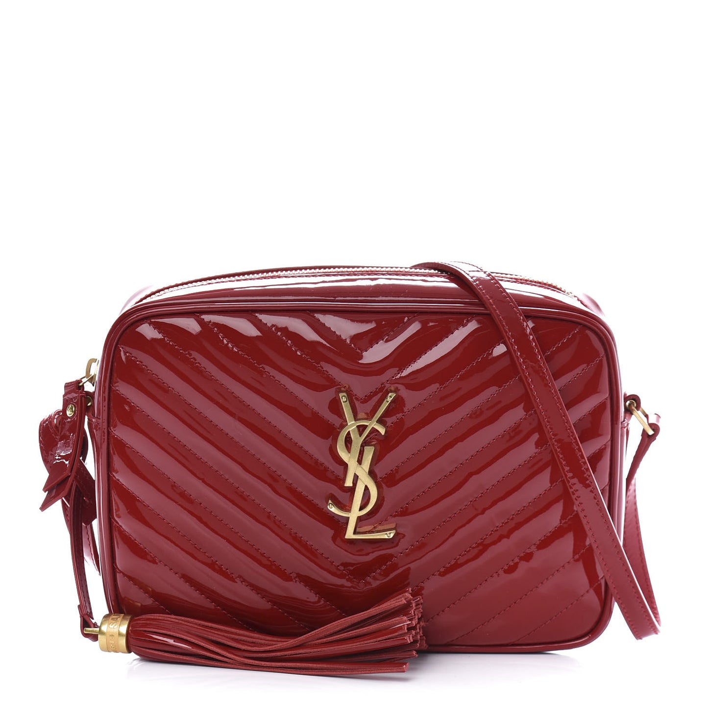 Patent Calfskin Matelasse Monogram Lou Camera Bag Red