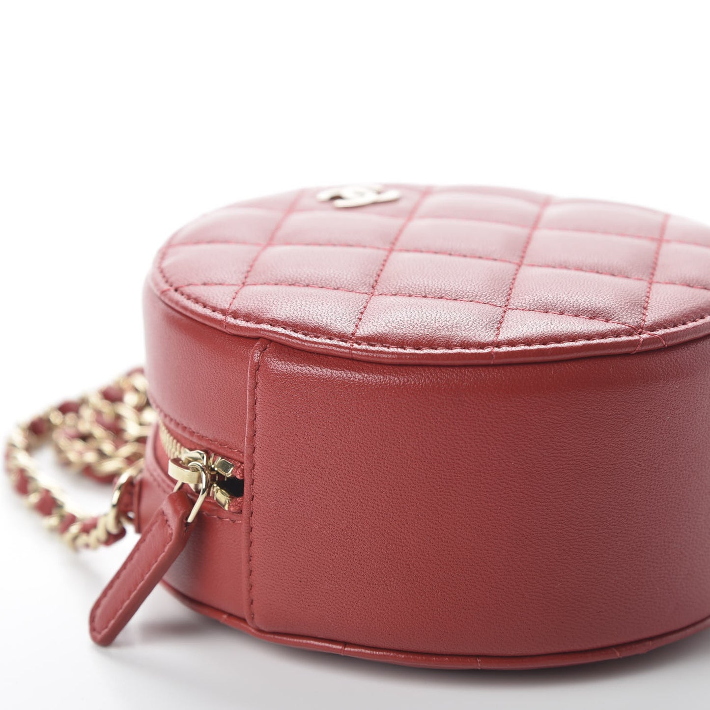 Lambskin Quilted Round Clutch With Chain Red