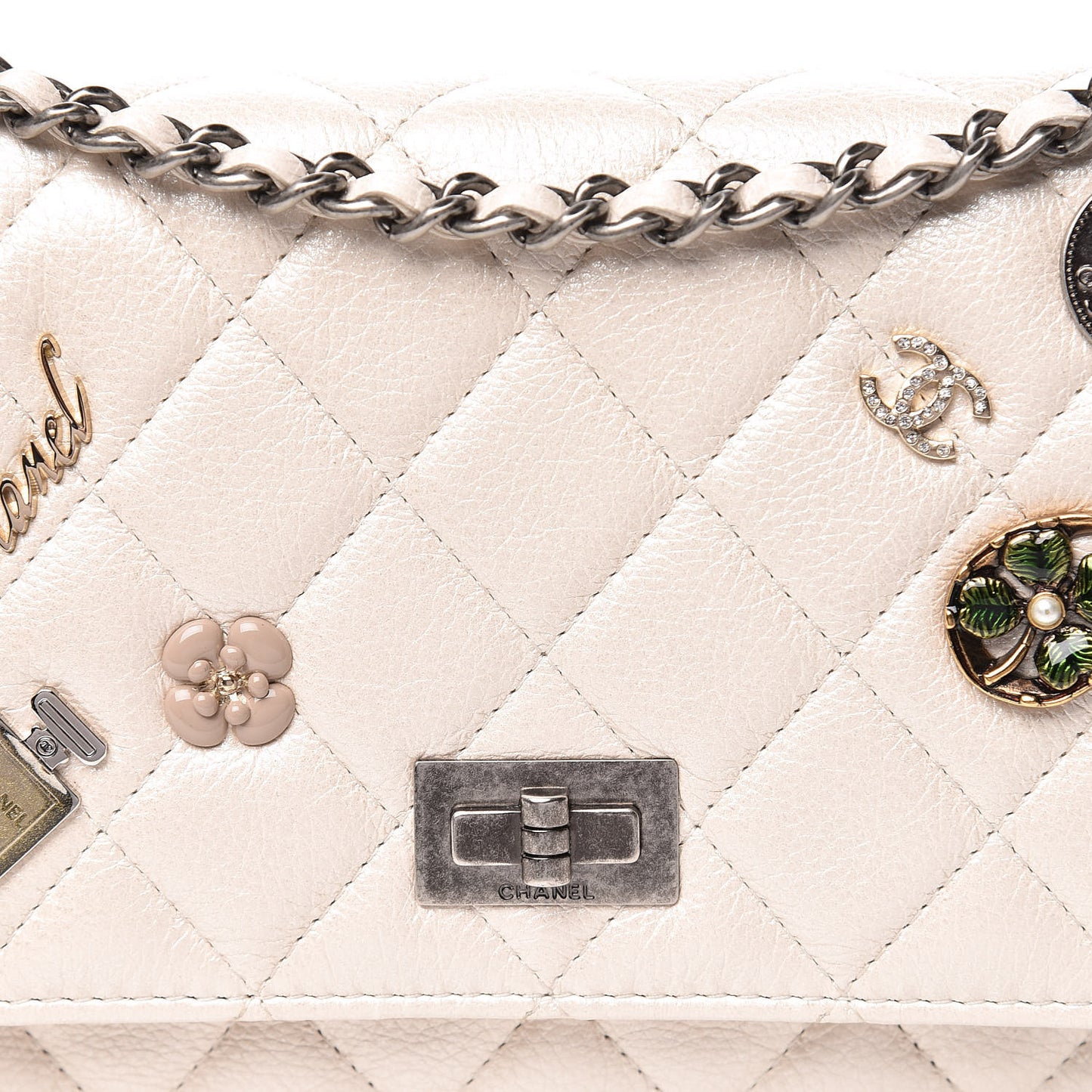 Metallic Calfskin Lucky Charms Casino 2.55 Reissue Wallet On Chain WOC Ivory
