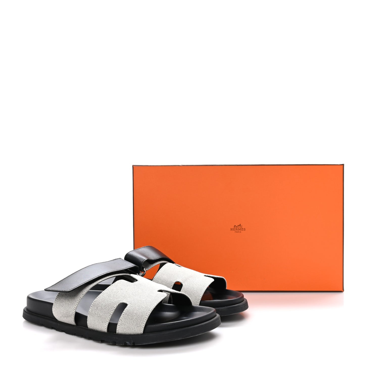 H Canvas Calfskin Mens Chypre Sandals 40 Prunoir Black