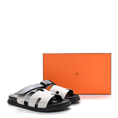 Hermes H Canvas Calfskin Mens Chypre Sandals 40 Prunoir Black 8 of 8