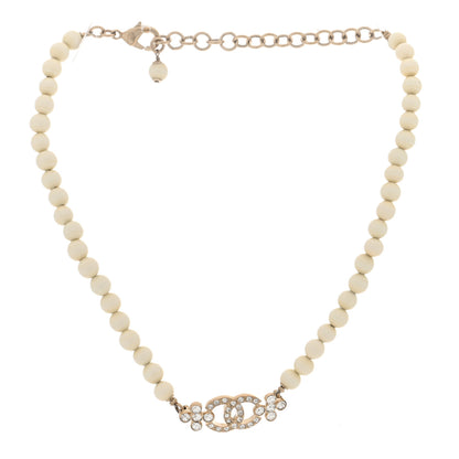 Chanel Enamel Crystal CC Flower Choker Necklace White Light Gold 3 of 5