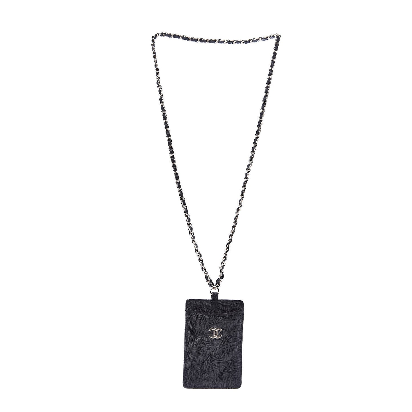 Caviar Quilted Card Holder On Chain Black